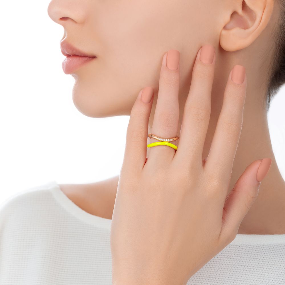 Sukar Ring Neon Yellow Ceramic Enamel - Samra Jewellery - Diamond Jewellery - SUKAR