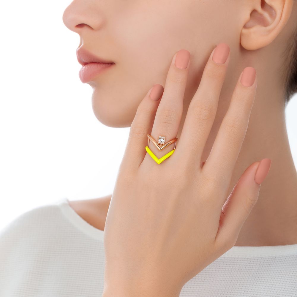 Sukar Ring Neon Yellow Ceramic Enamel - Samra Jewellery - Diamond Jewellery - SUKAR