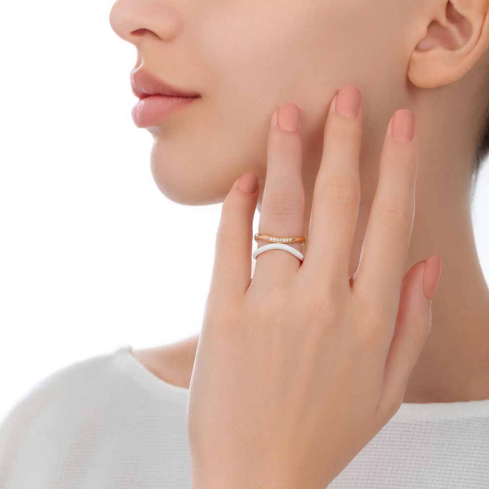 Sukar Ring White Ceramic Enamel - Samra Jewellery - Diamond Jewellery - SUKAR