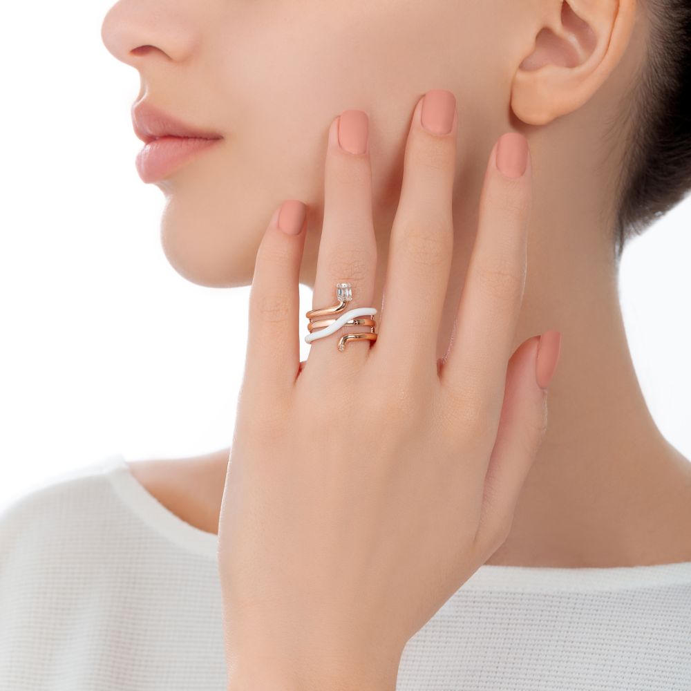 Sukar Ring White Ceramic Enamel - Samra Jewellery - Diamond Jewellery - SUKAR