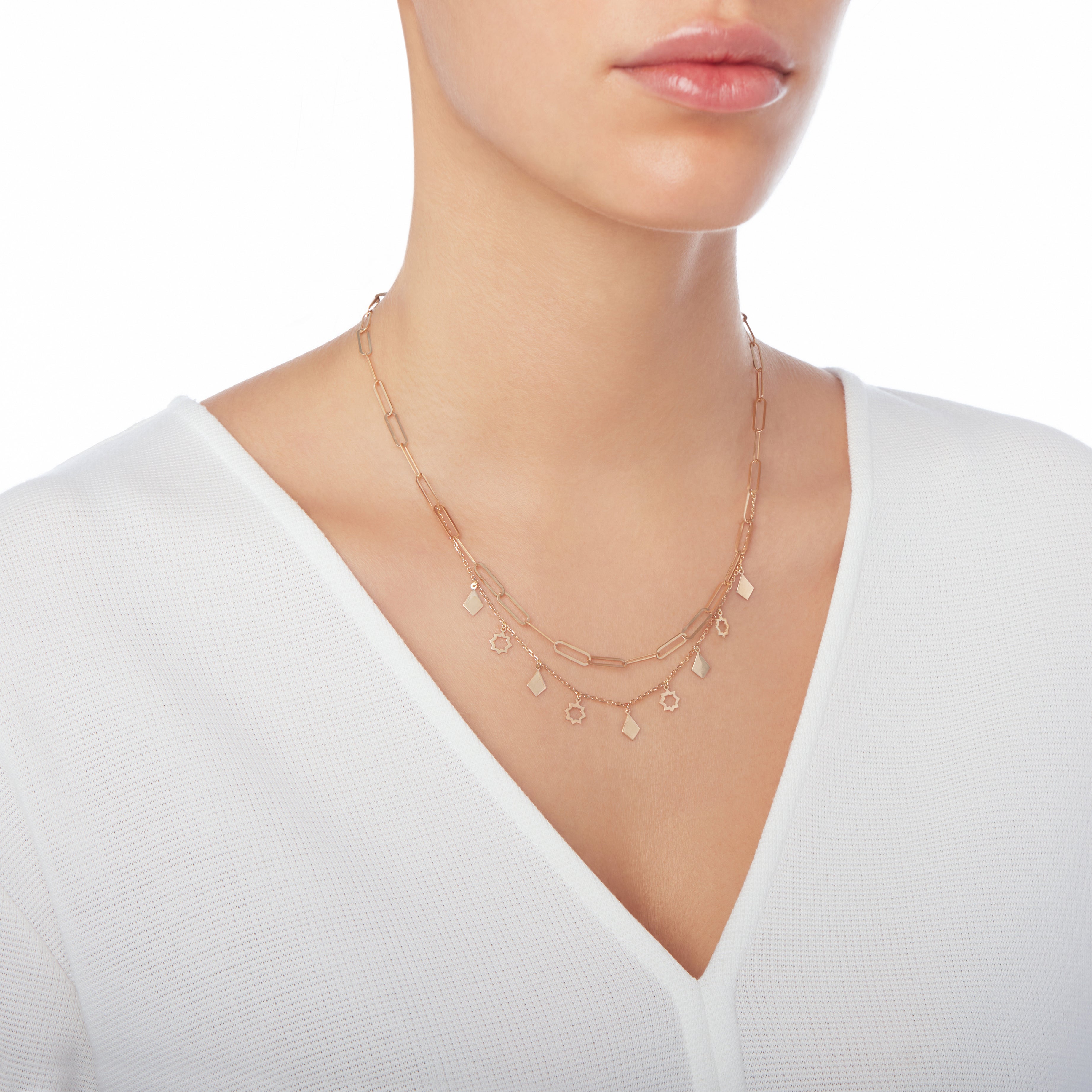 Thahab Turath Double Necklace with Charms - Samra Jewellery - Diamond Jewellery - TURATH