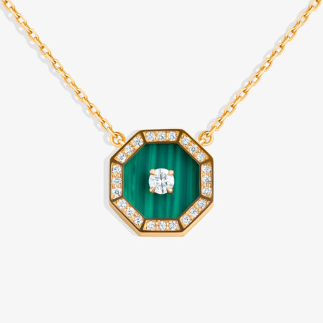 Ahjar Birwaz Yellow Gold Diamond Malachite Necklace - NECKLACE WOMAN by Samra Jewellery