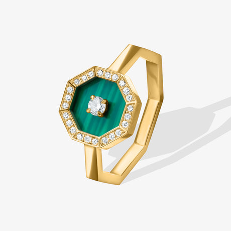 Ahjar Birwaz Yellow Gold Diamond Malachite Ring - RING WOMAN by Samra Jewellery