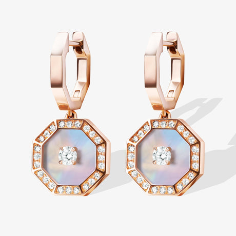 Ahjar Birwaz Rose Gold Diamond Mother of Pearl Dangling Hoop Earrings - EARRING WOMAN by Samra Jewellery