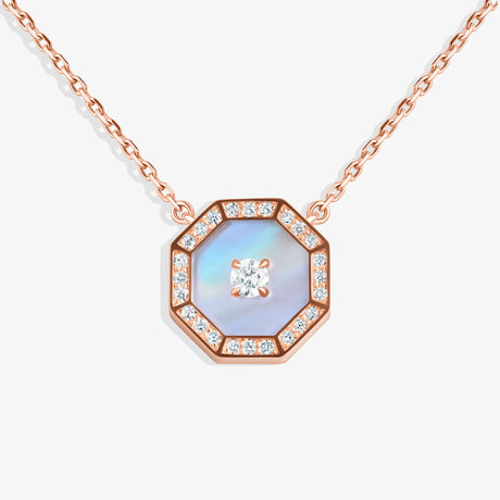 Ahjar Birwaz Rose Gold Diamond Mother of Pearl Necklace - NECKLACE WOMAN by Samra Jewellery
