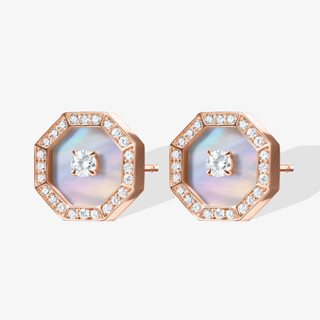 Ahjar Birwaz Rose Gold Diamond Mother of Pearl Stud Earrings - EARRING WOMAN by Samra Jewellery