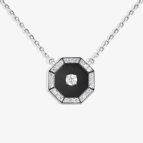 Ahjar Birwaz White Gold Diamond Black Onyx Necklace - NECKLACE WOMAN by Samra Jewellery
