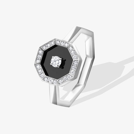 Ahjar Birwaz White Gold Diamond Black Onyx Ring - RING WOMAN by Samra Jewellery