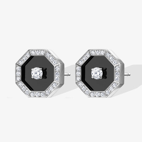 Ahjar Birwaz White Gold Diamond Black Onyx Stud Earrings - EARRING WOMAN by Samra Jewellery