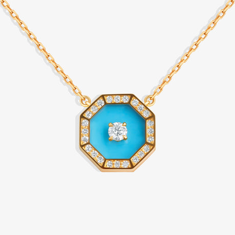 Ahjar Birwaz Yellow Gold Diamond Turquoise Necklace - NECKLACE WOMAN by Samra Jewellery