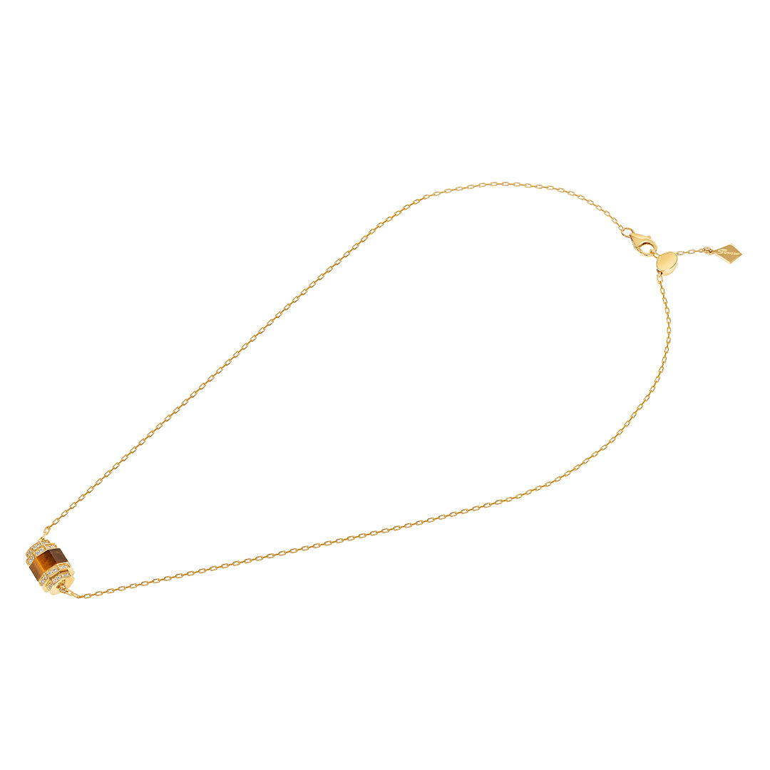 Azm Yellow Gold Tiger Eye Single Necklace - Samra Jewellery - Diamond Jewellery - AZM