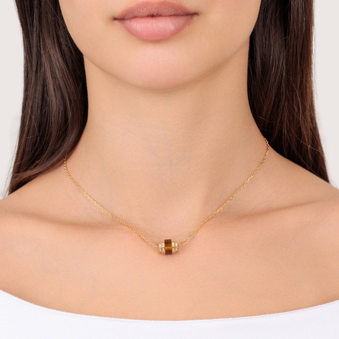 Azm Yellow Gold Tiger Eye Single Necklace - Samra Jewellery - Diamond Jewellery - AZM