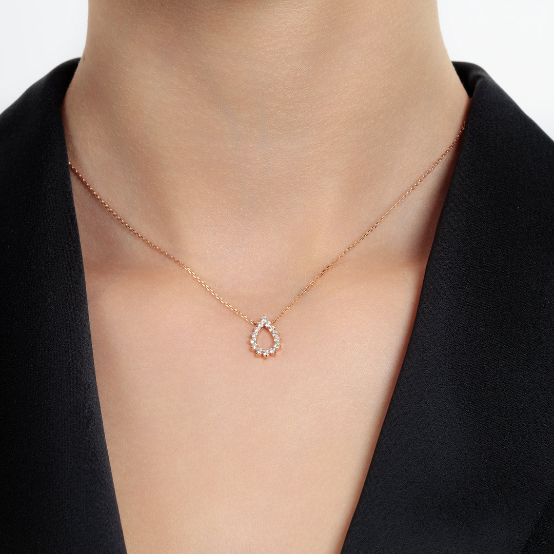 Barq Drop Rose Gold Diamond Necklace - Samra Jewellery - Diamond Jewellery - BARQ