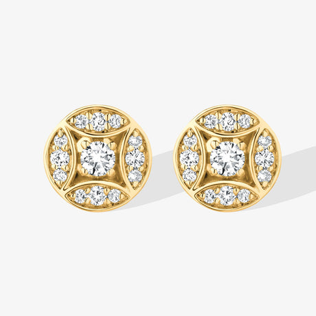Barq Marquise Circle Yellow Gold Diamond Stud Earrings - EARRING WOMAN by Samra Jewellery