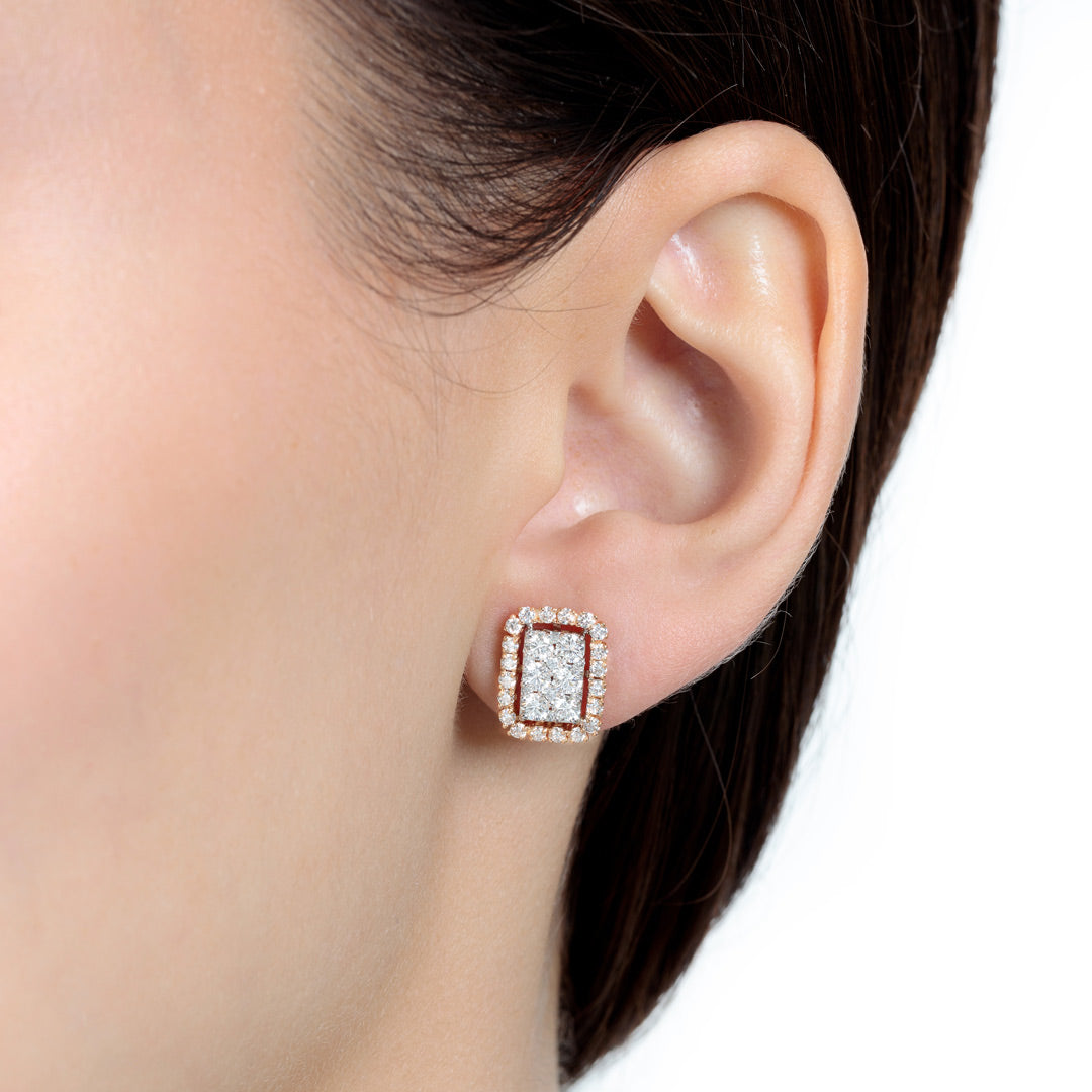 Barq Octagon Rose White Gold Diamond Earring - Samra Jewellery - Diamond Jewellery - BARQ