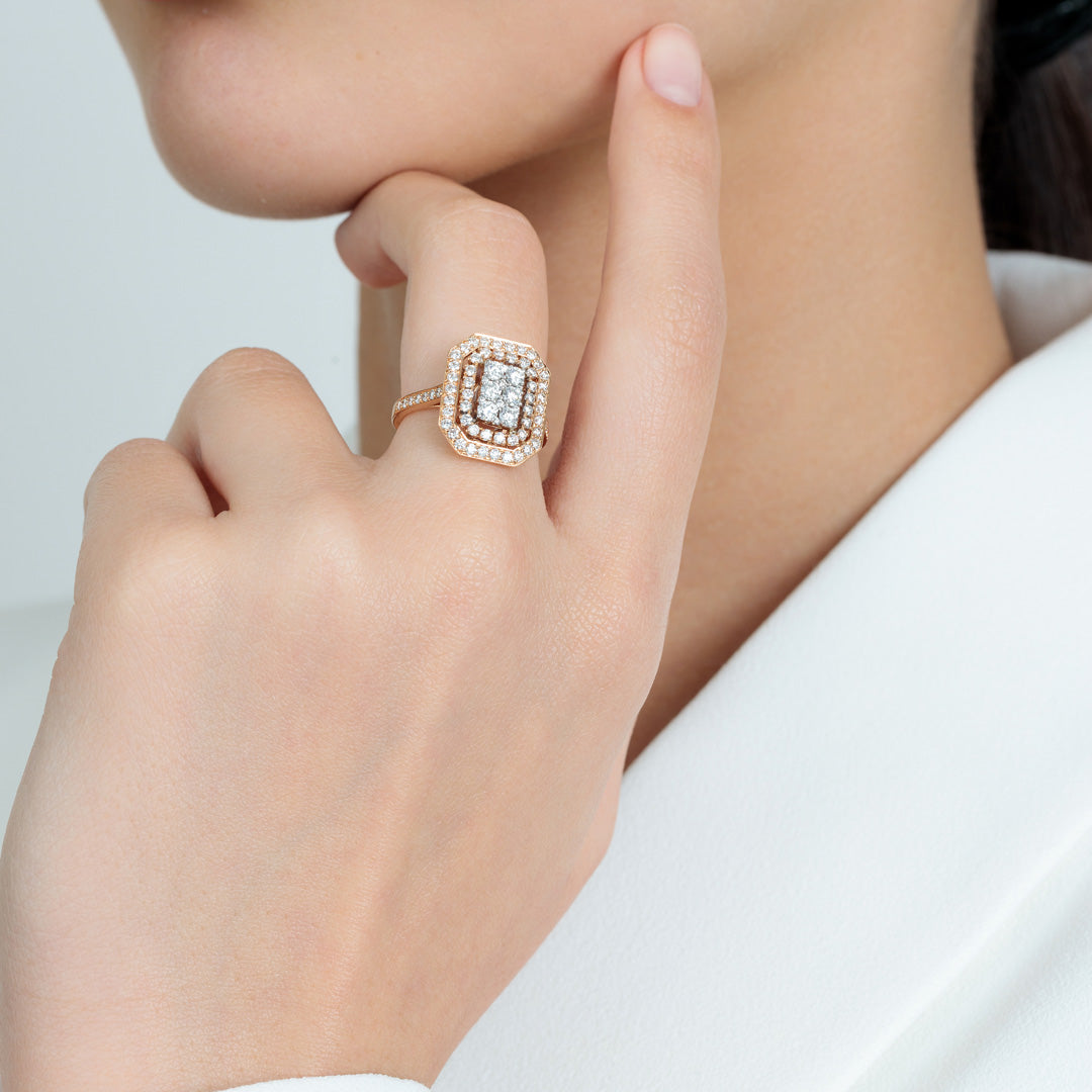 Barq-Octagon-Rose-White-Gold-Diamond-Ring - Samra Jewellery - Diamond Jewellery - BARQ