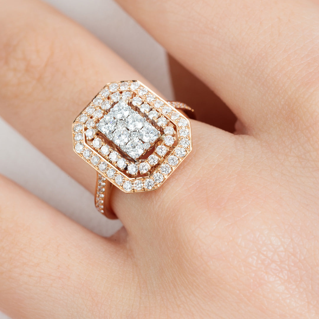 Barq-Octagon-Rose-White-Gold-Diamond-Ring - Samra Jewellery - Diamond Jewellery - BARQ