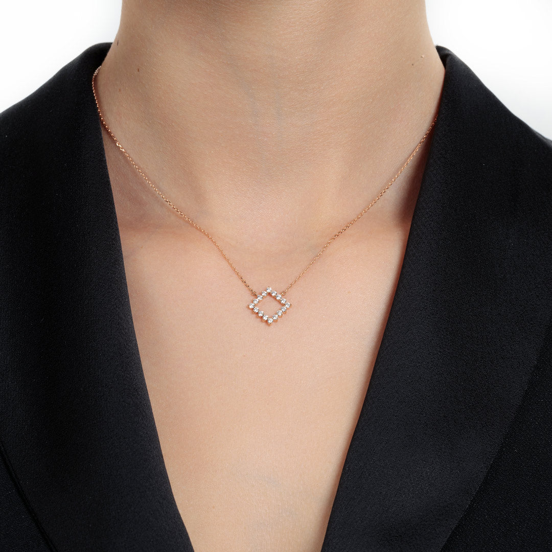 Barq Square Rose Gold Diamond Necklace - Samra Jewellery - Diamond Jewellery - BARQ