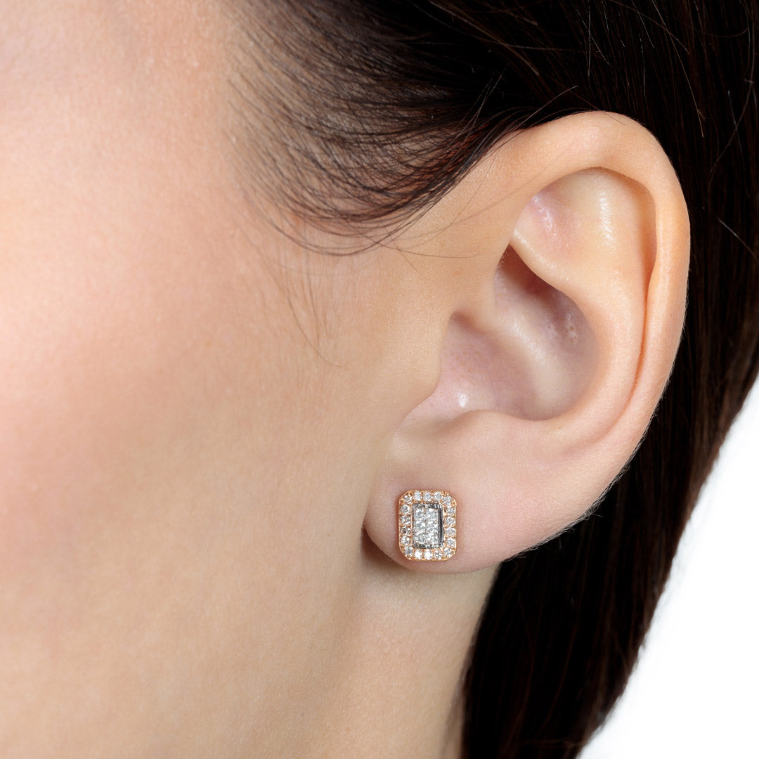 Barq Square Rose White Gold Diamond Earring - Samra Jewellery - Diamond Jewellery - BARQ