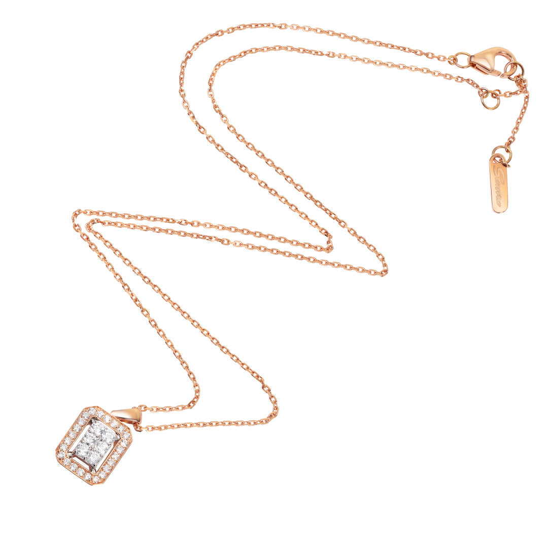 Barq Square Rose White Gold Diamond Necklace - Samra Jewellery - Diamond Jewellery - BARQ