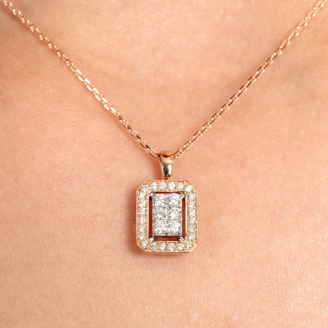Barq Square Rose White Gold Diamond Necklace - Samra Jewellery - Diamond Jewellery - BARQ