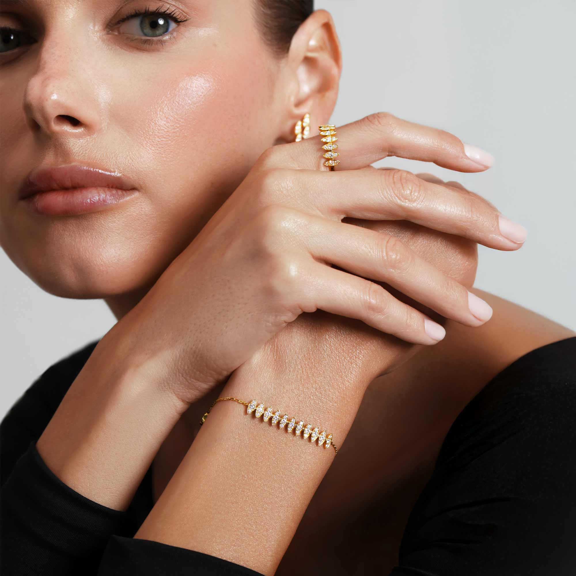 Barq Marquise Yellow Gold Diamond Large Bracelet