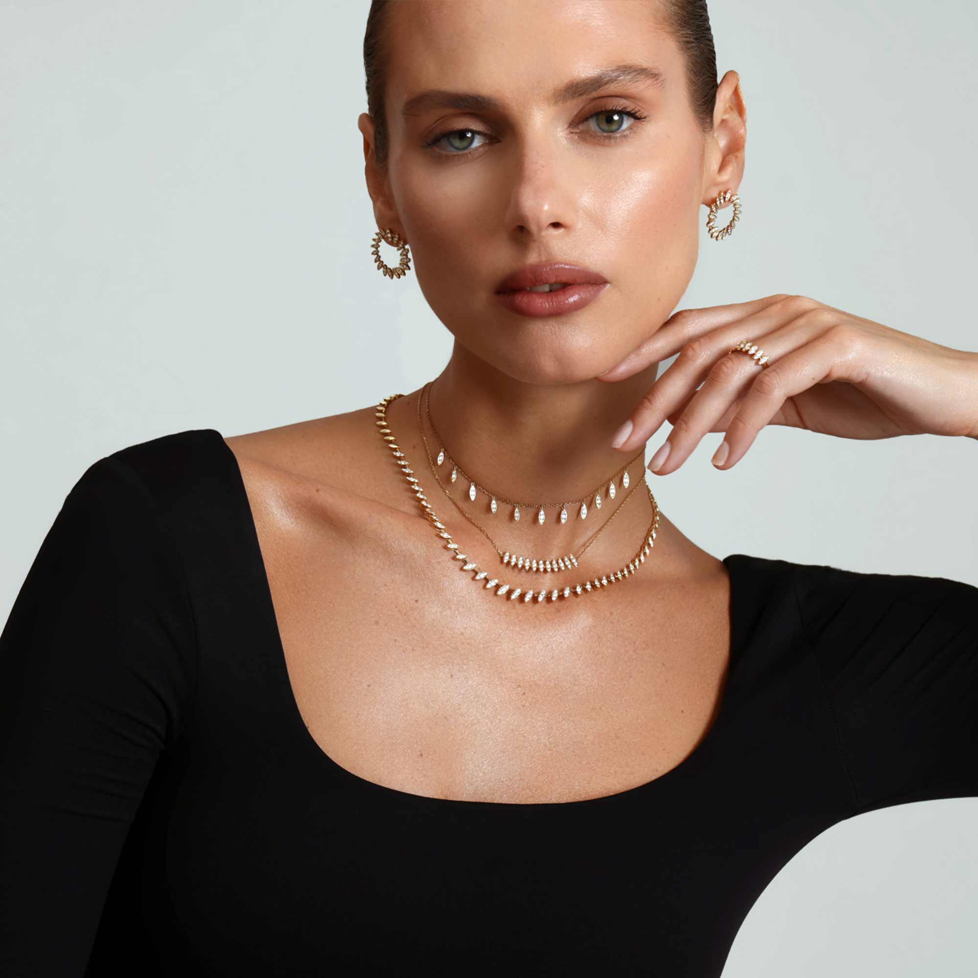 Barq Marquise Yellow Gold Diamond Dangling Necklace