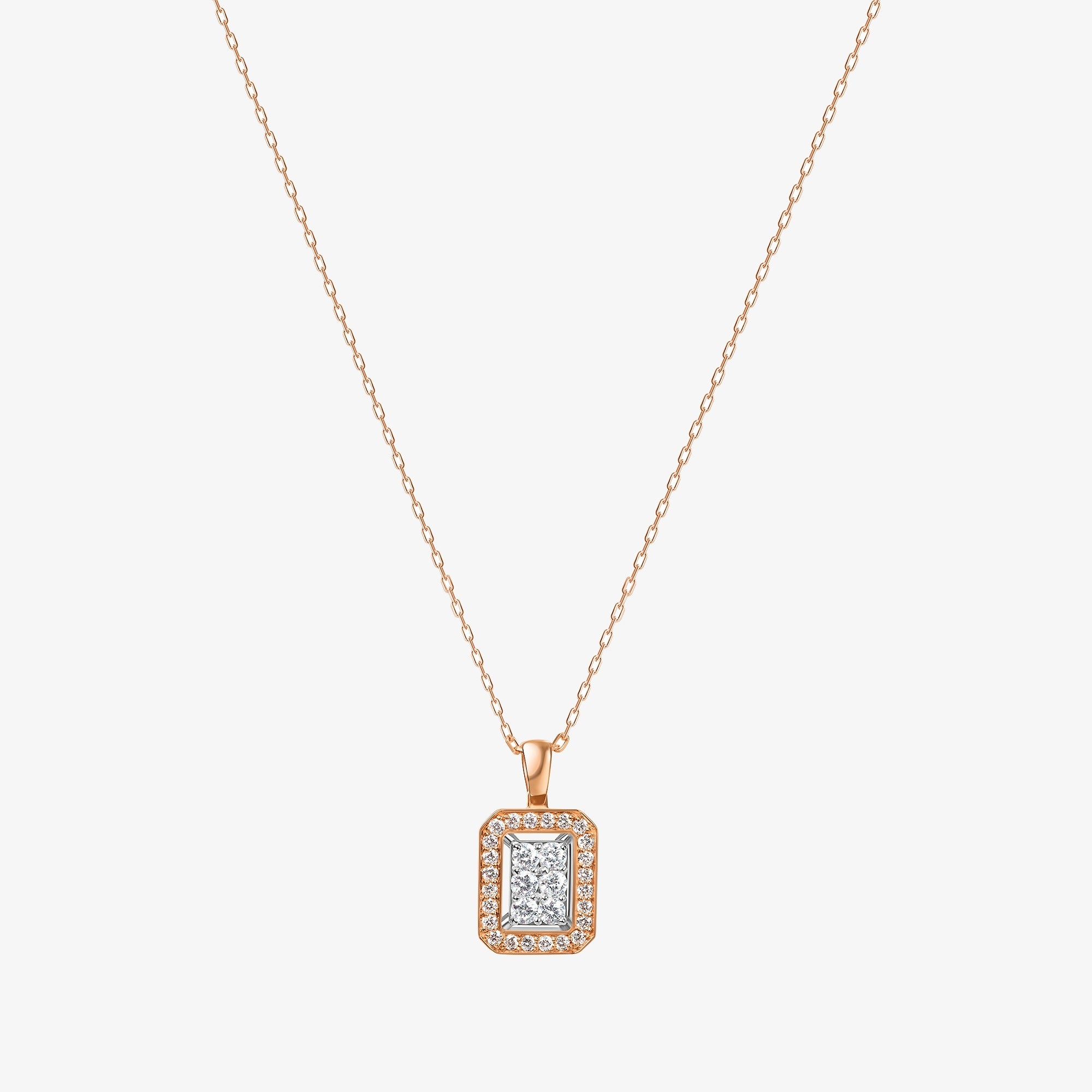 Barq Octagon Rose Gold Diamond Small Necklace