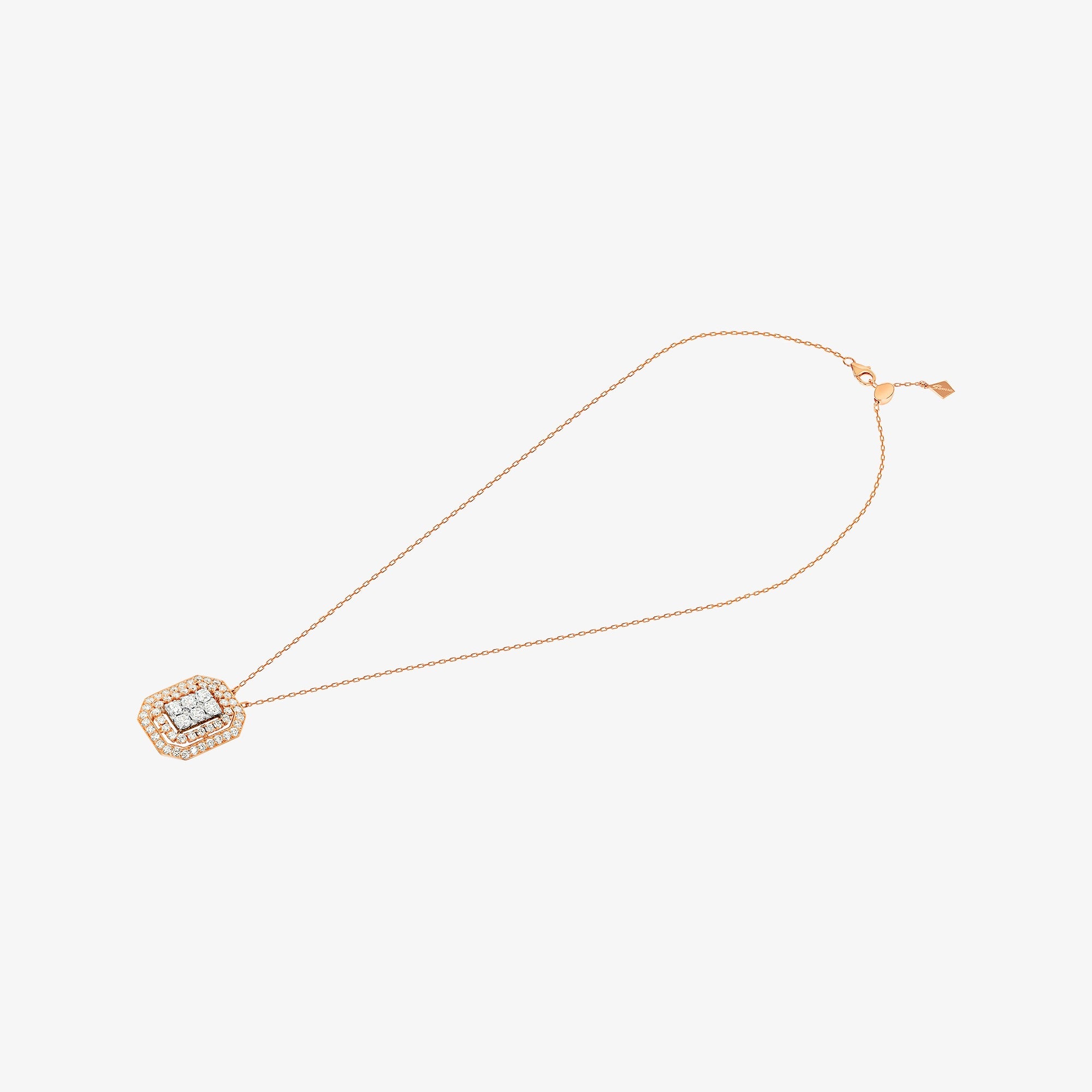 Barq Octagon Rose White Gold Diamond Necklace