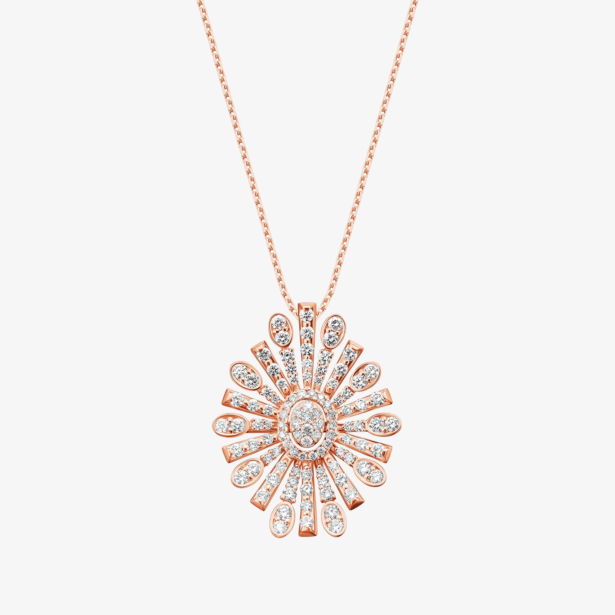 Barq Oval Rose Gold Diamond Brooch Necklace