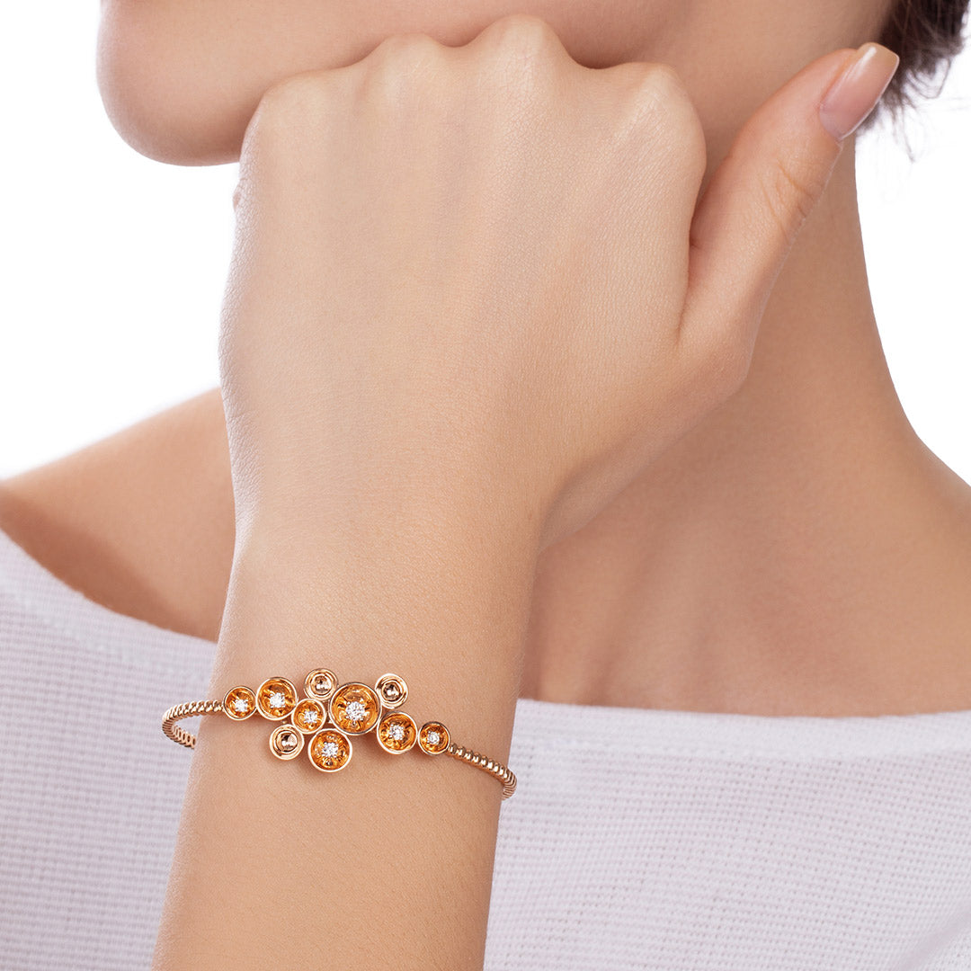 Bint Al Matar Rose Gold Cluster Bangle- Samra Jewellery - Diamond Jewellery - BINT AL MATAR