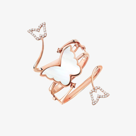 Classic Butterfly Rose Gold Mother of Pearl Expandable Ring - RING WOMAN by Samra Jewellery