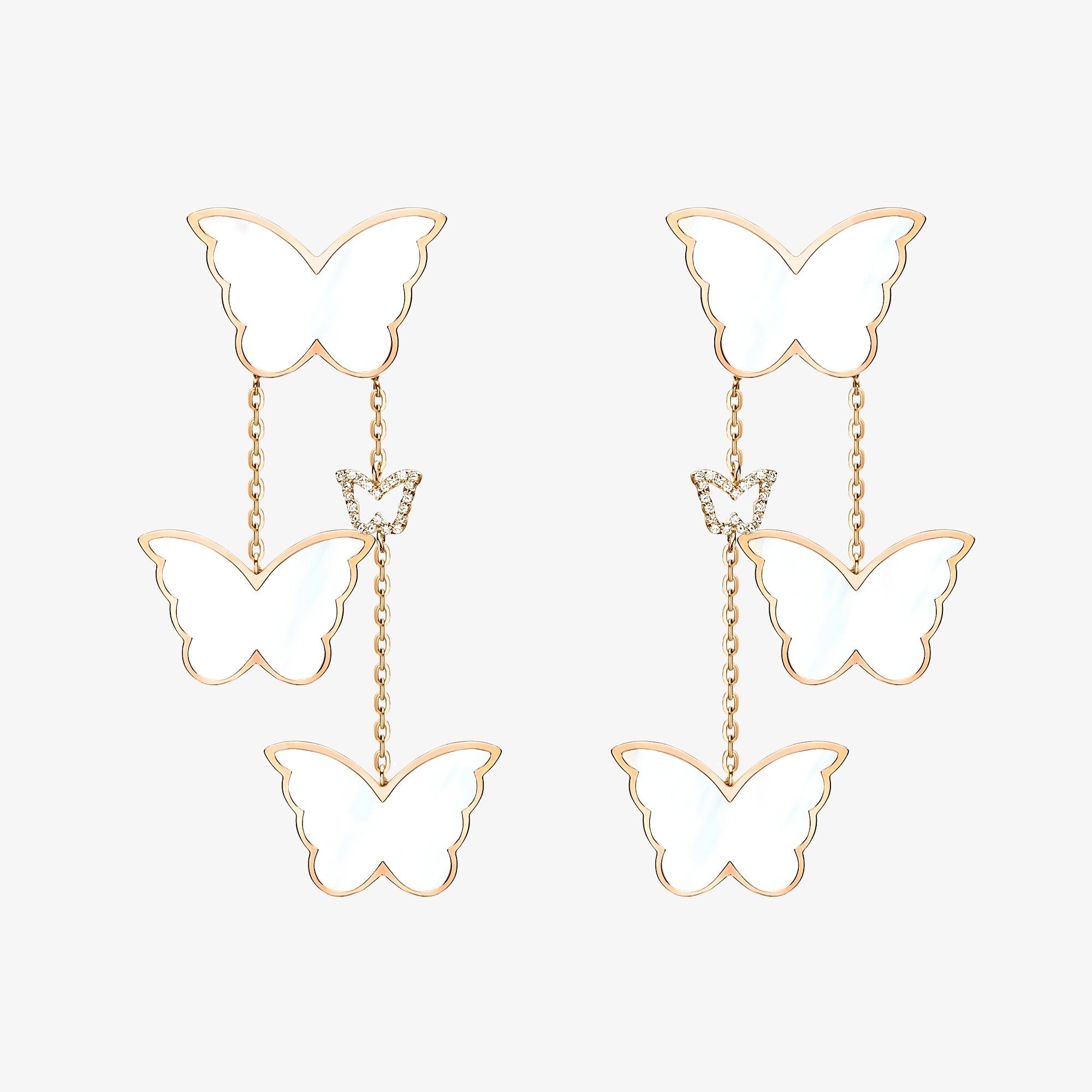 Classic Butterfly Rose Gold Mother of Pearl Dangling Earrings