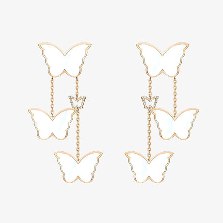 Classic Butterfly Rose Gold Mother of Pearl Dangling Earrings - EARRING WOMAN by Samra Jewellery
