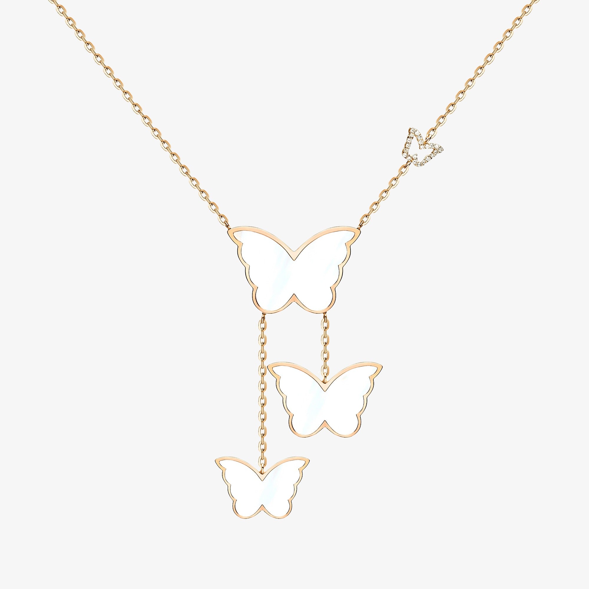 Classic Butterfly Rose Gold Mother of Pearl Dangling Necklace