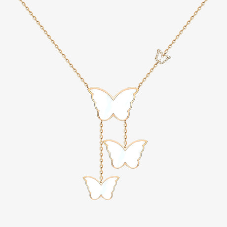 Classic Butterfly Rose Gold Mother of Pearl Dangling Necklace - NECKLACE WOMAN by Samra Jewellery