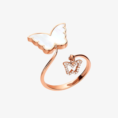 Classic Butterfly Rose Gold Mother of Pearl Ring - RING WOMAN by Samra Jewellery