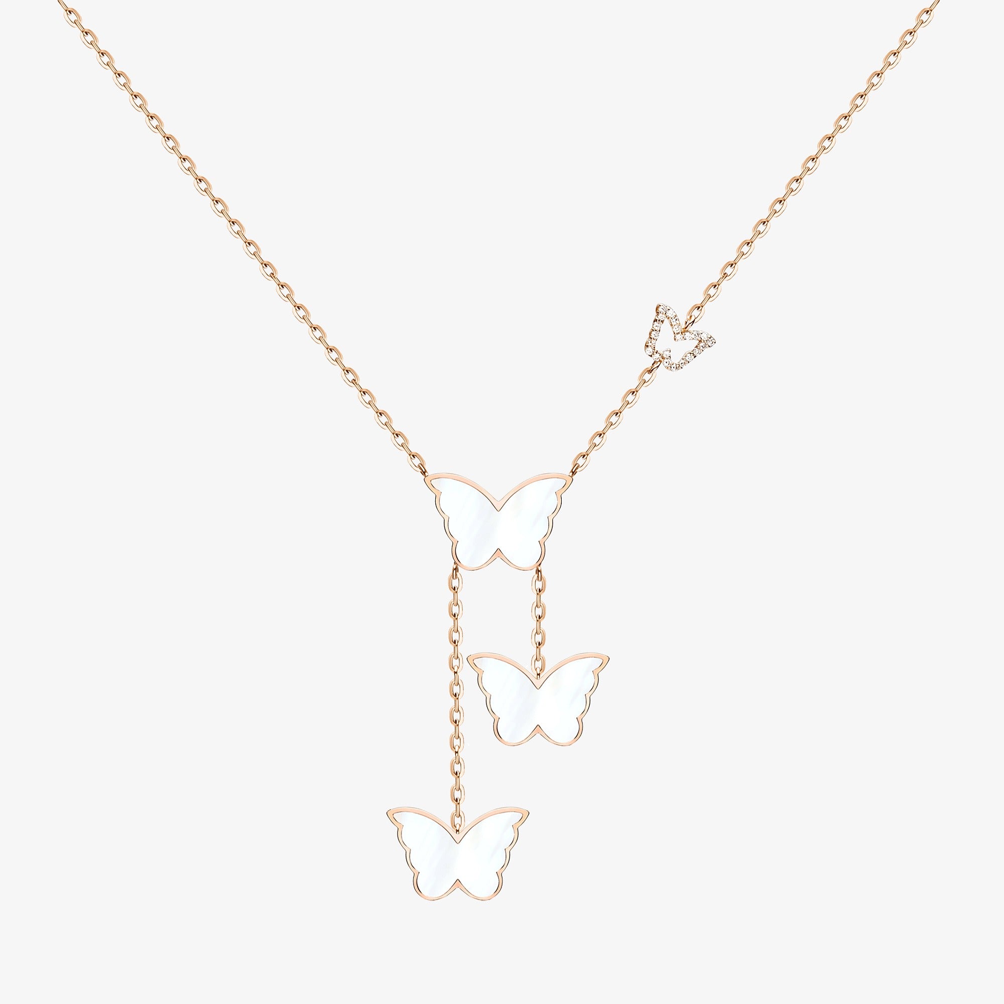Classic Butterfly Rose Gold Mother of Pearl Kids Dangling Necklace