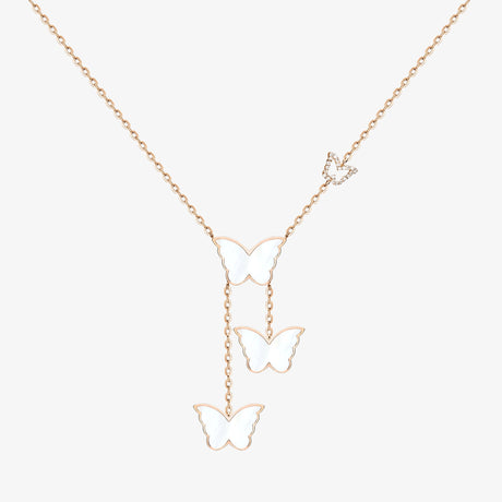 Classic Butterfly Rose Gold Mother of Pearl Kids Dangling Necklace - NECKLACE KIDS by Samra Jewellery