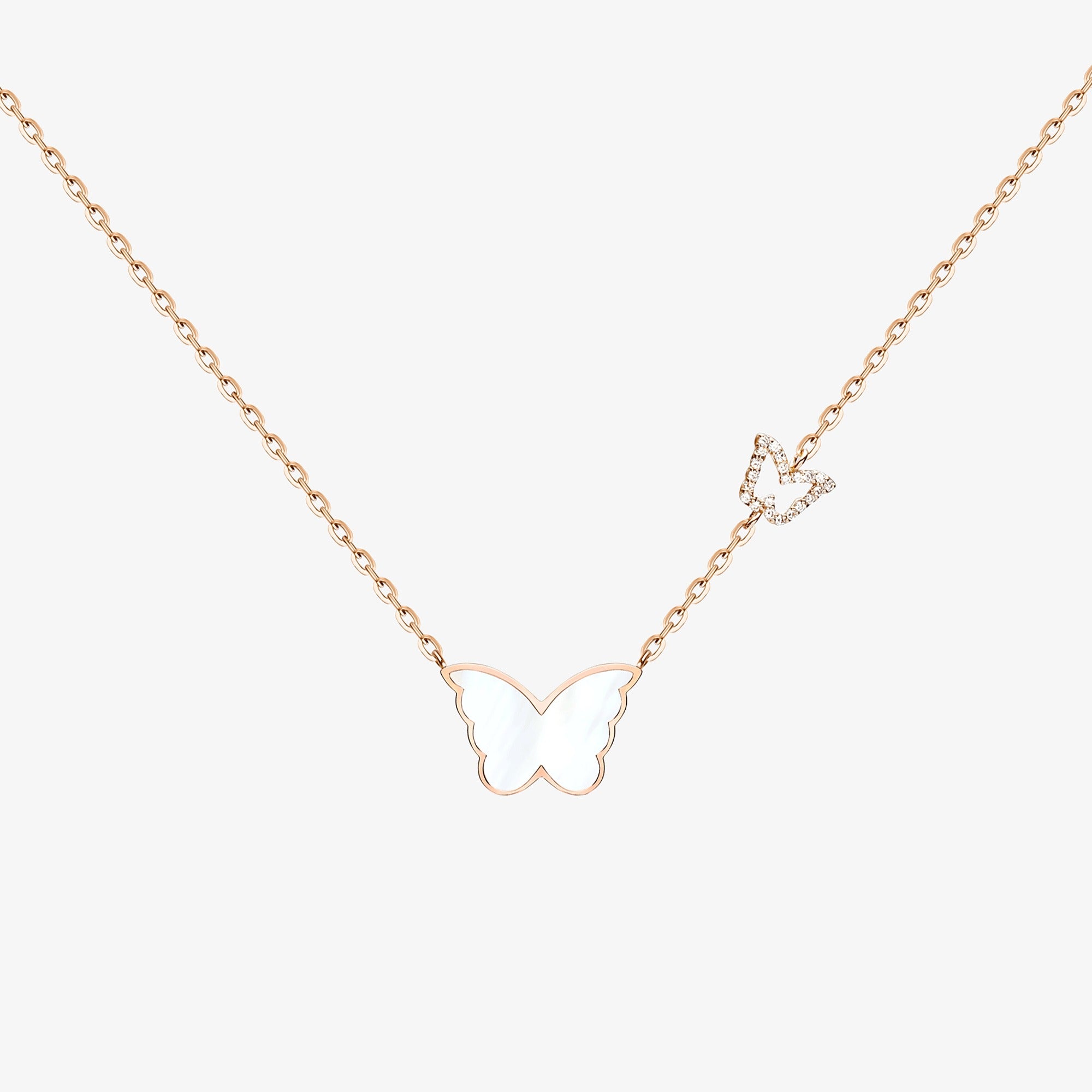 Classic Butterfly Rose Gold Mother of Pearl Kids Single Necklace