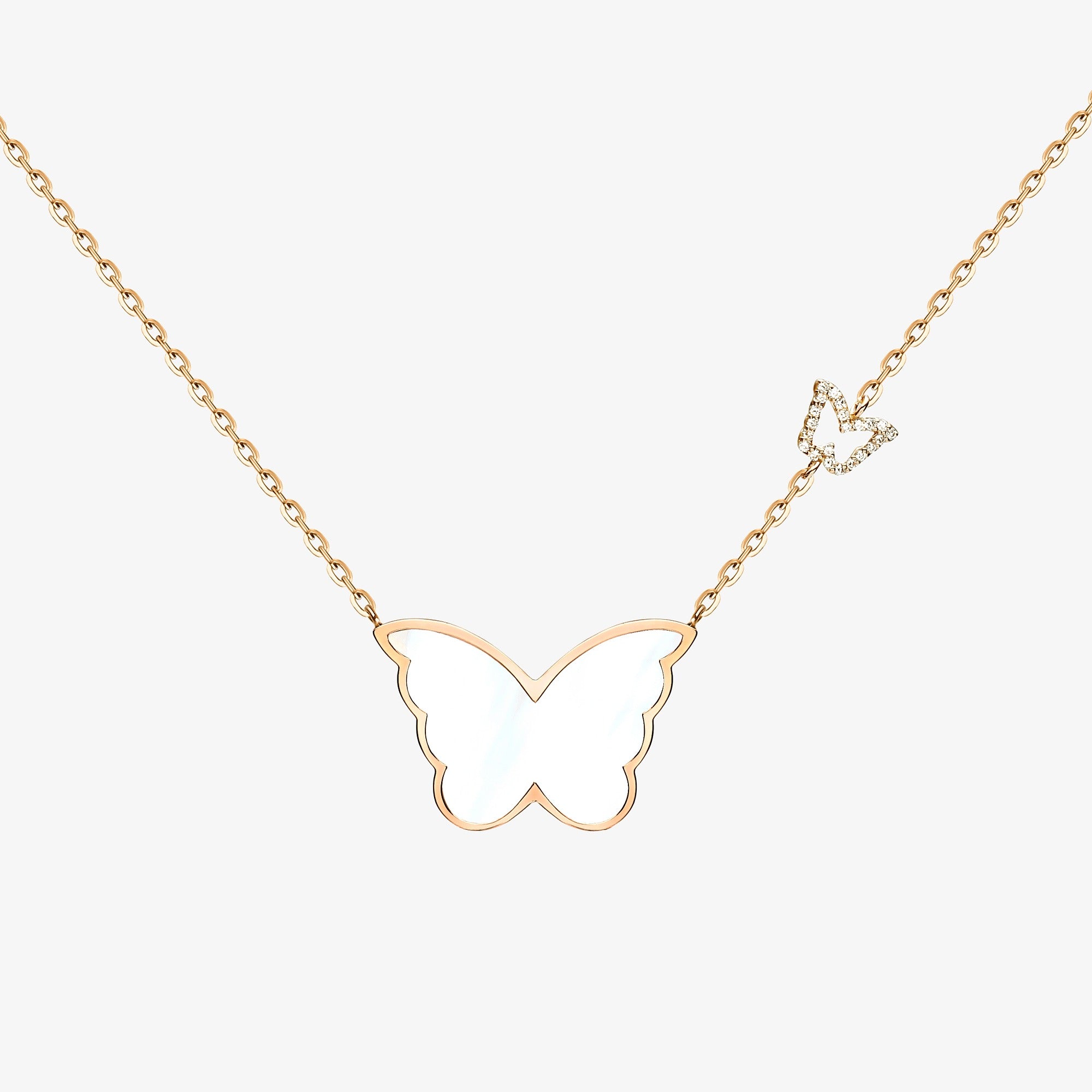 Classic Butterfly Rose Gold Mother of Pearl Single Necklace