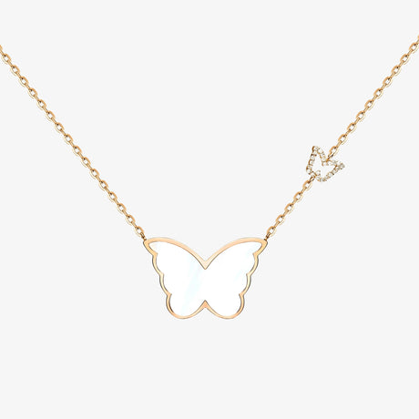 Classic Butterfly Rose Gold Mother of Pearl Single Necklace - NECKLACE WOMAN by Samra Jewellery