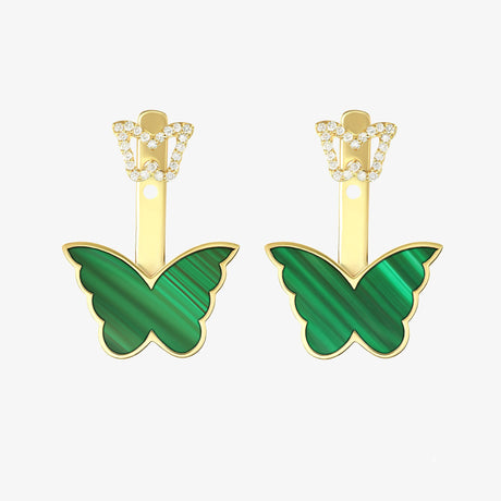 Classic Butterfly Yellow Gold Malachite Ear Jacket - EARRING WOMAN by Samra Jewellery