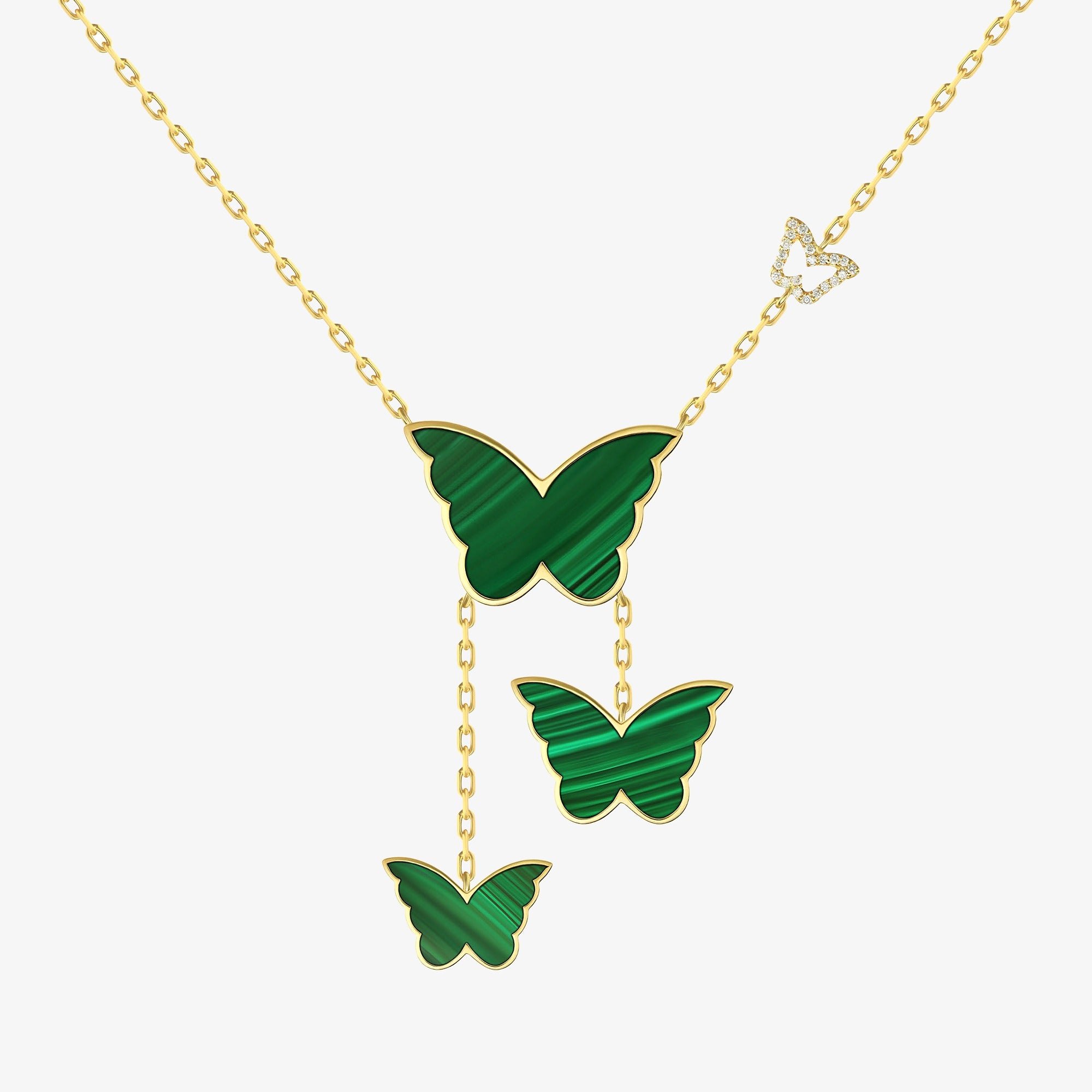 Classic Butterfly Yellow Gold Malachite Dangling Necklace
