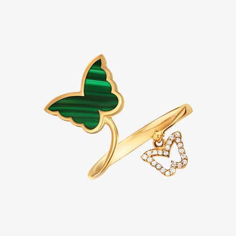 Classic Butterfly Yellow Gold Malachite Ring - RING WOMAN by Samra Jewellery