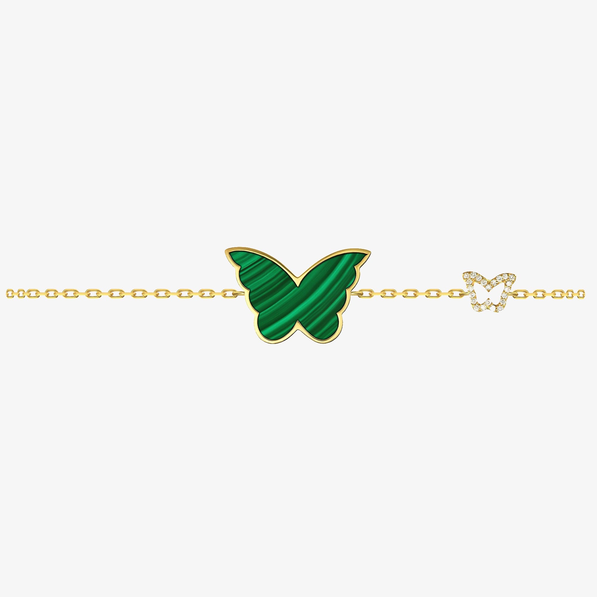 Classic Butterfly Yellow Gold Malachite Single Bracelet