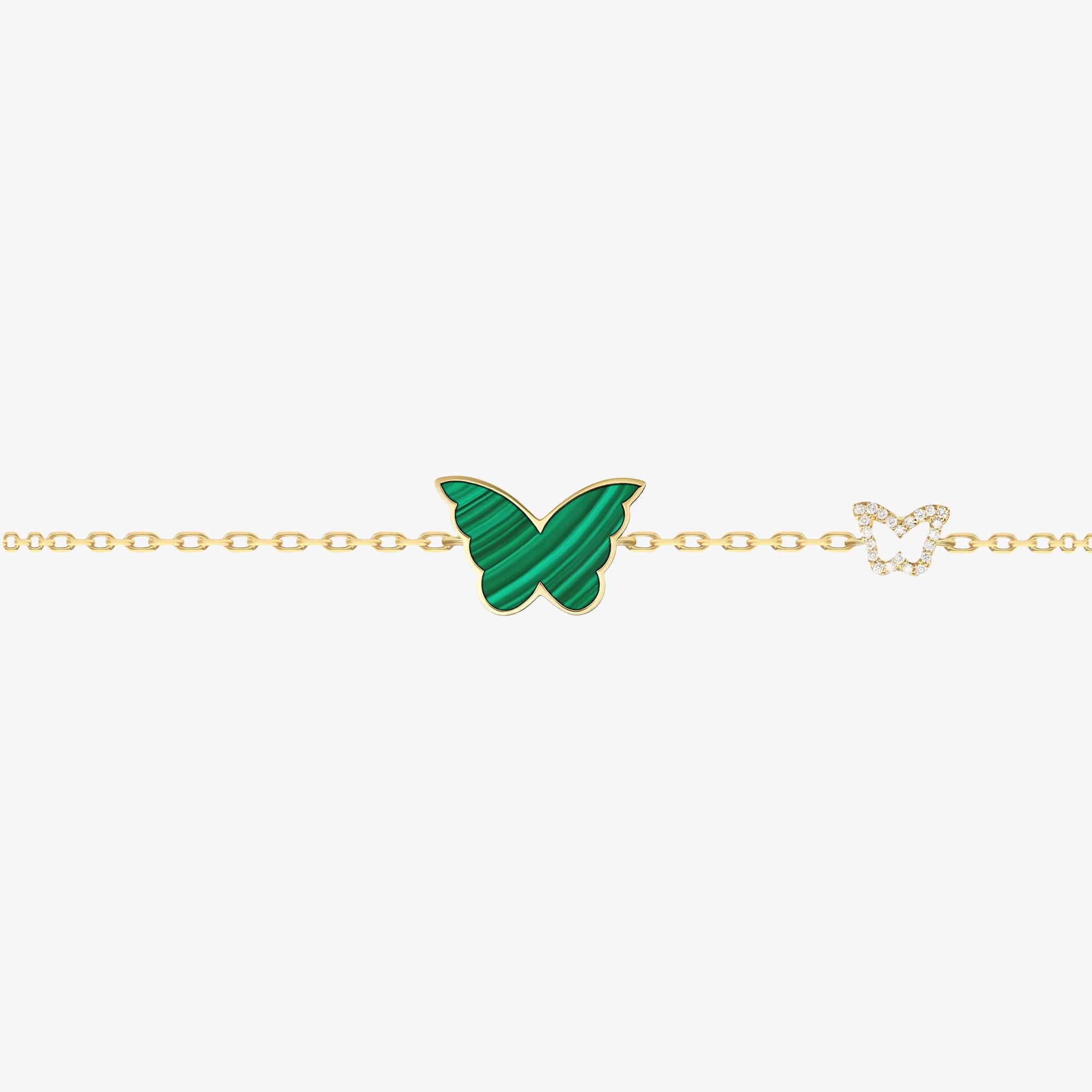Classic Butterfly Yellow Gold Malachite Kids Single Bracelet