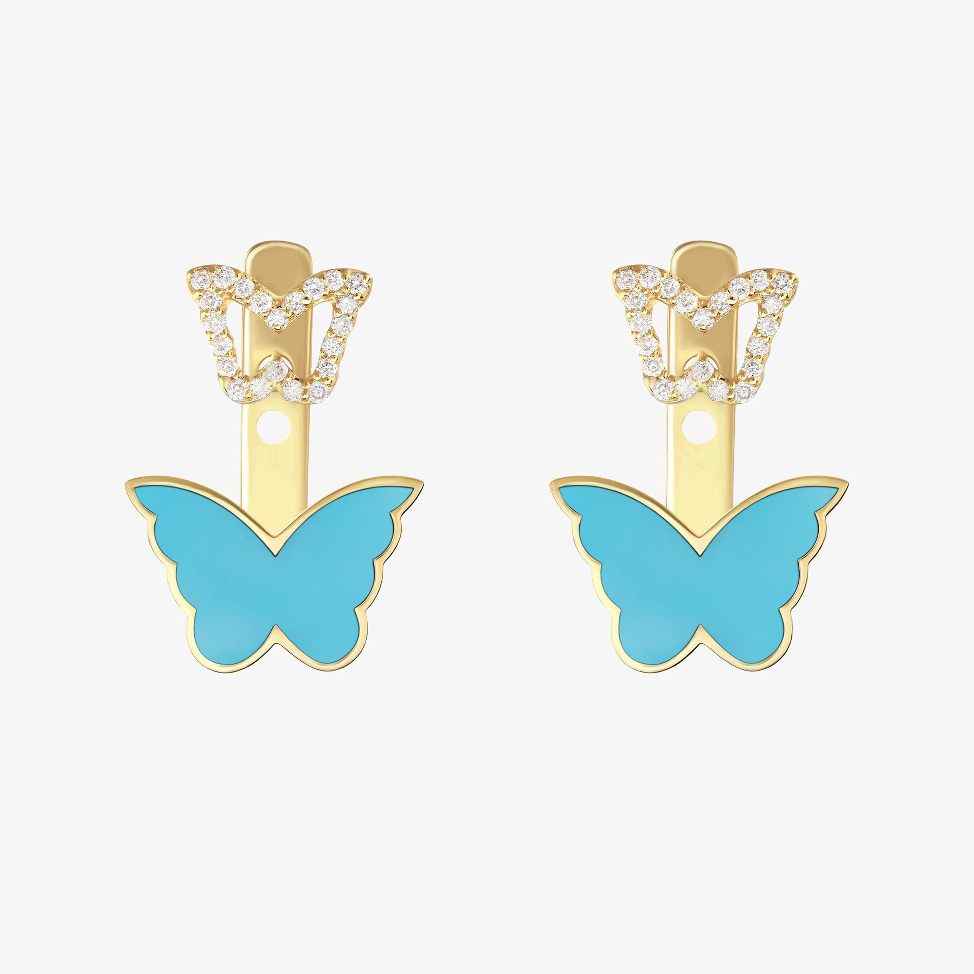 Classic Butterfly Yellow Gold Turquoise Kids Ear Jacket