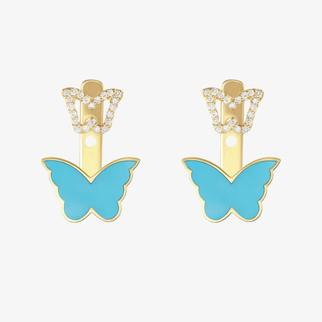 Classic Butterfly Yellow Gold Turquoise Kids Ear Jacket - EARRING KIDS by Samra Jewellery