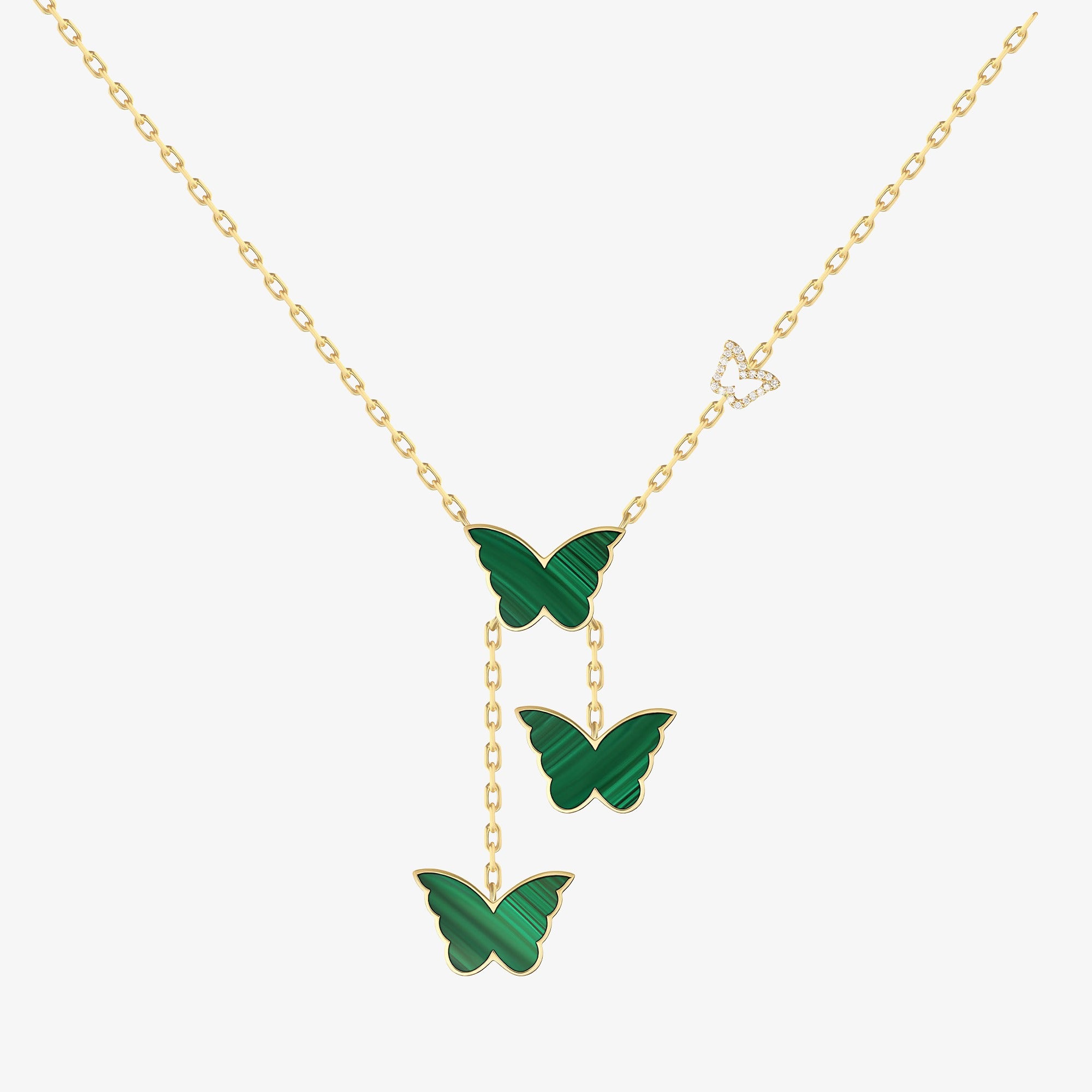 Classic Butterfly Yellow Gold Malachite Kids Dangling Necklace